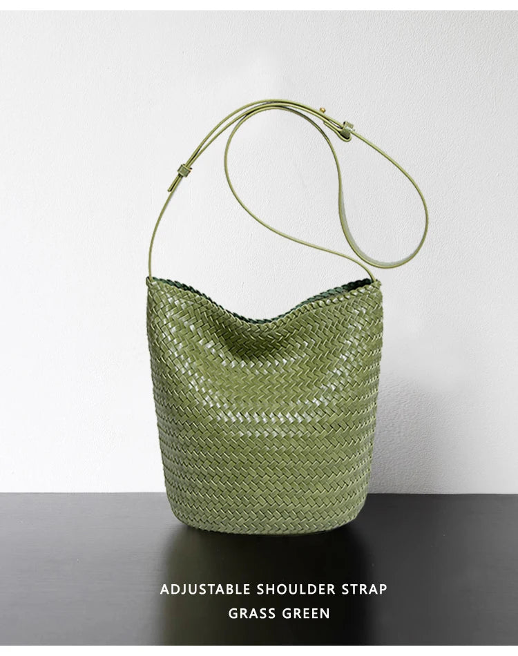 Sac seau tissé femme en cuir véritable – CLEVI Paris