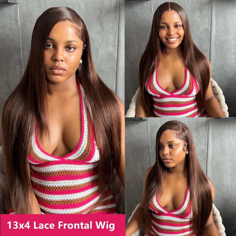 Perruque Lace Front Cheveux Humains Lisse Brun Chocolat 13x4 & 13x6 Densité 180-200% 18-36 Pouces – CLEVI Paris