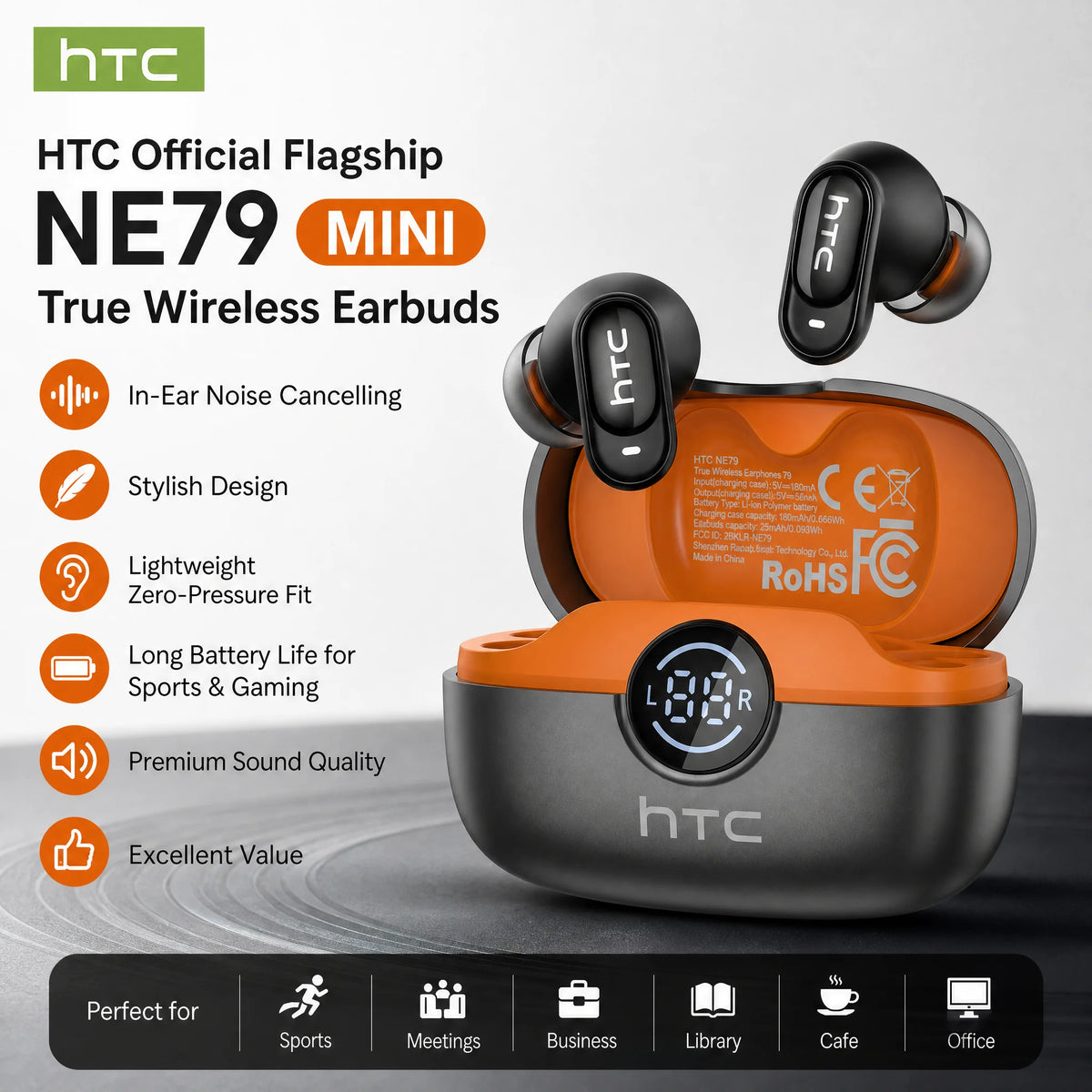 Écouteurs TWS HTC NE79 Semi-Intra 36H ENC Gaming – CLEVI Paris