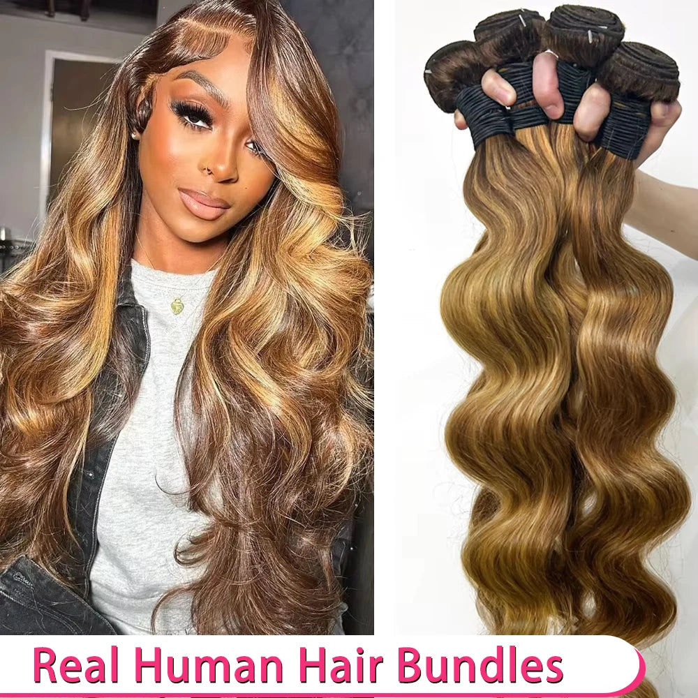 Extensions Body Wave Highlight Ombré P4/27 Brun/Blond Miel — CLEVI Paris