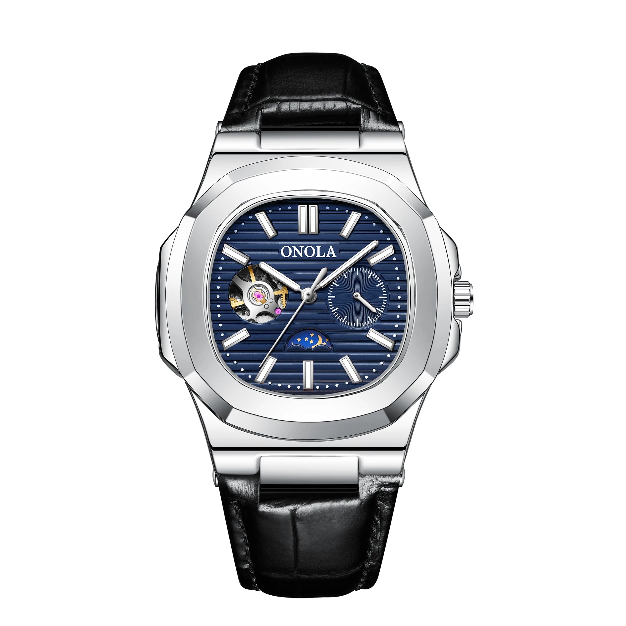 Montre ONOLA ON3855 – Mécanique Automatique Squelette, Aiguilles Lumineuses, Bracelet Cuir, Étanche 3 ATM – CLEVI Paris