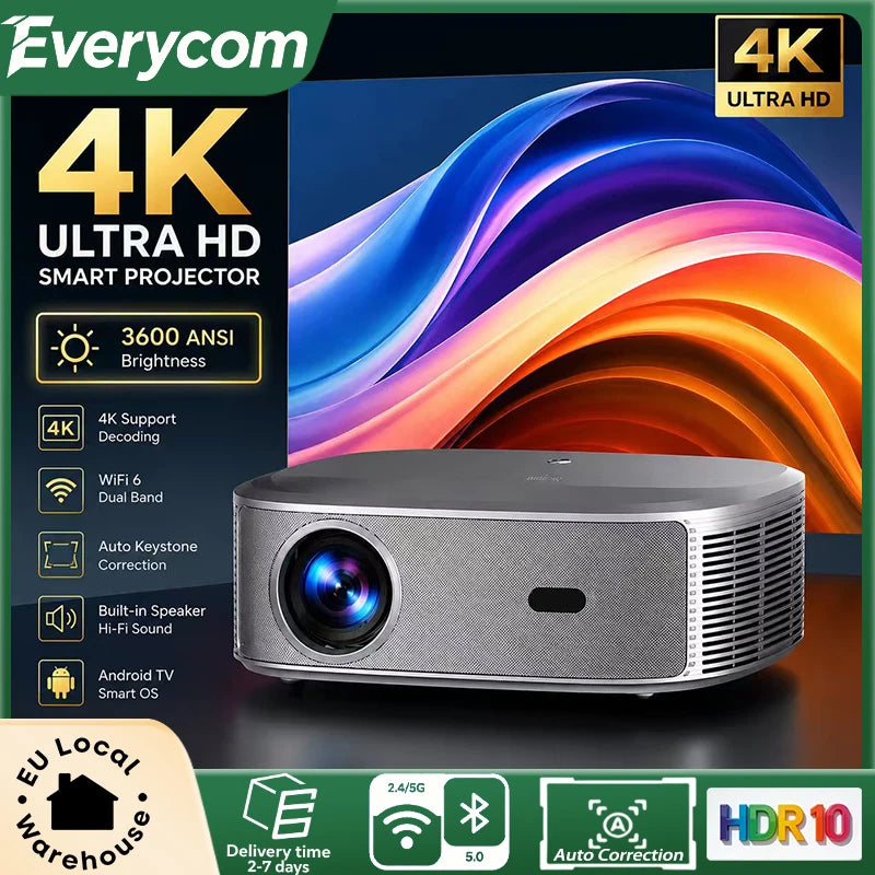 Everycom HQ11W Projecteur Android 15 1080P 4K 3600 ANSI Autofocus WiFi 6 BT HDR10 MEMC Son 20W – CLEVI Paris