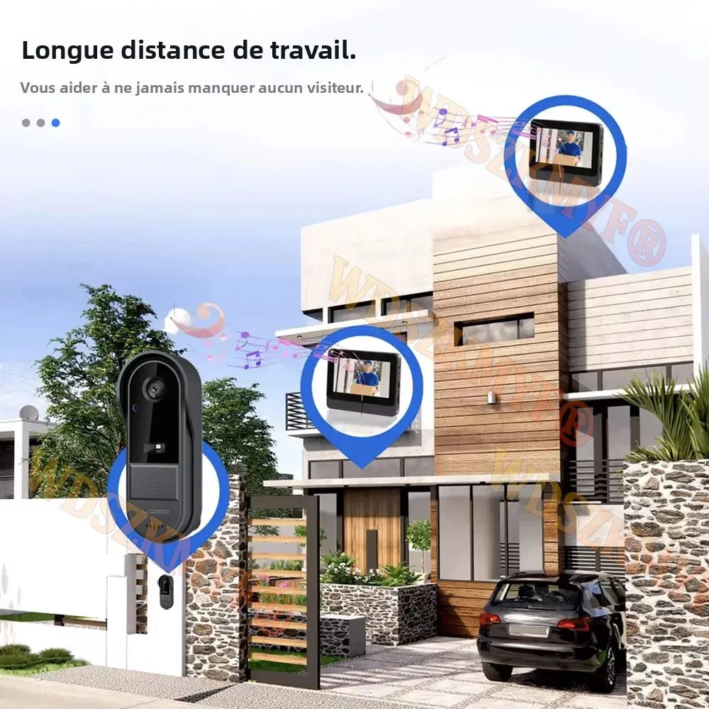 Sonnette Vidéo Sans Fil IP65 1080P – Écran 4,3" IPS Vision Nocturne IR Angle 170° Batterie 3-4 Mois – CLEVI Paris