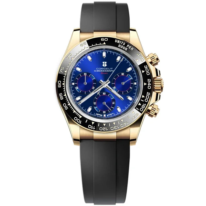Montre Chronographe Homme Corgeut 9002 Quartz VK63 Saphir 100m Silicone – CLEVI Paris