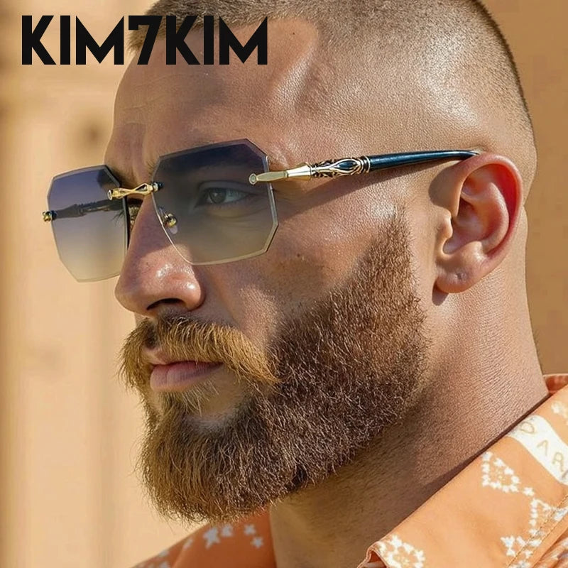 Lunettes de Soleil Punk Sans Monture Carrées Homme – Style Steampunk Polygone UV400 – CLEVI Paris