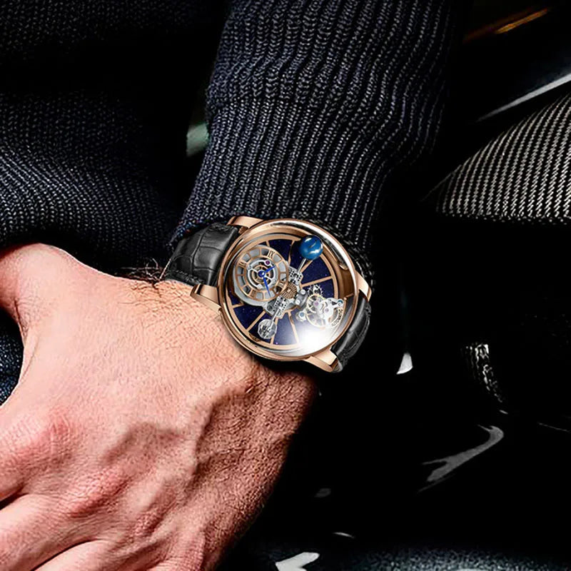 Montre Homme Quartz Ciel Étoilé Verre Courbé Transparent Cuir 10 Bar – CLEVI Paris