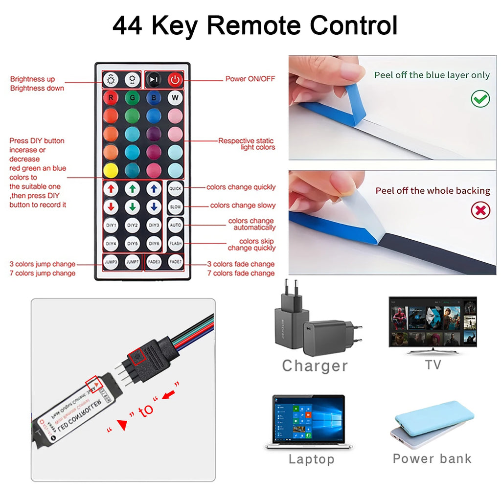 Ruban LED RGB USB avec Télécommande IR — 1m à 20m, Chambre, TV, Décoration | CLEVI Paris
