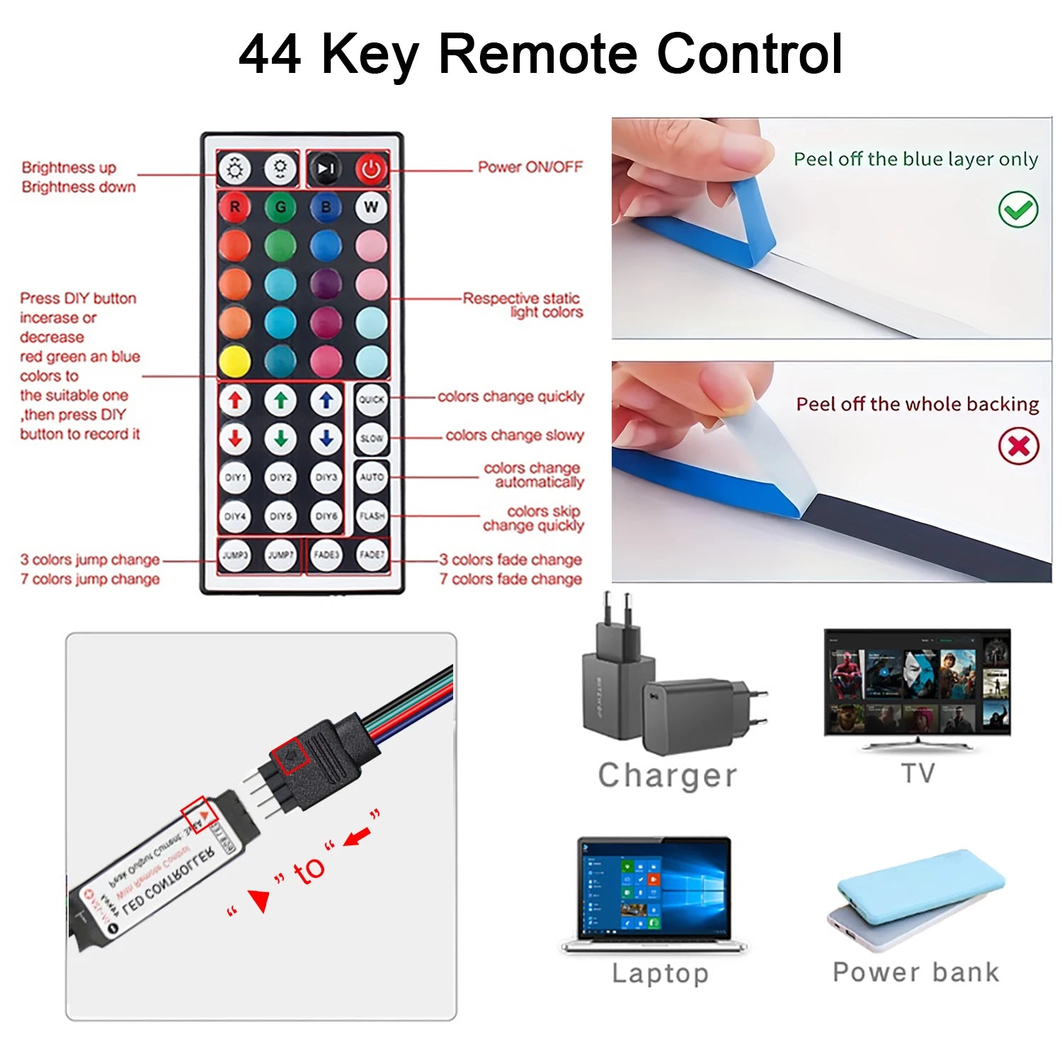 Ruban LED RGB USB avec Télécommande IR — 1m à 20m, Chambre, TV, Décoration | CLEVI Paris