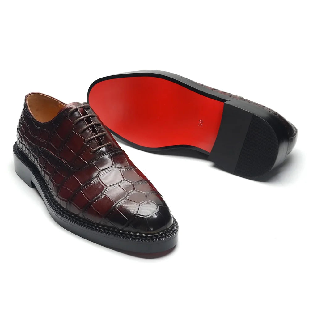 Richelieu Homme Luxe Rehaussant Cuir Vachette Motif Crocodile | Mariage Soirée EU 38-46