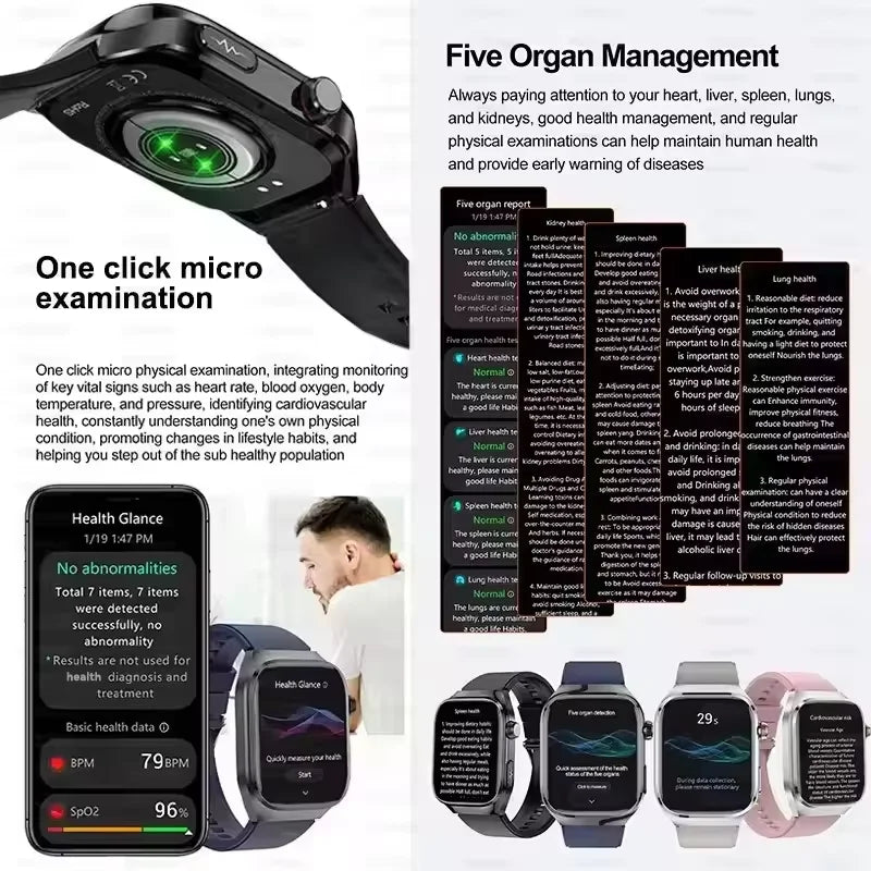 Montre Connectée Santé ECG Acide Urique IMC 5 Organes | AMOLED Verre Saphir IP68