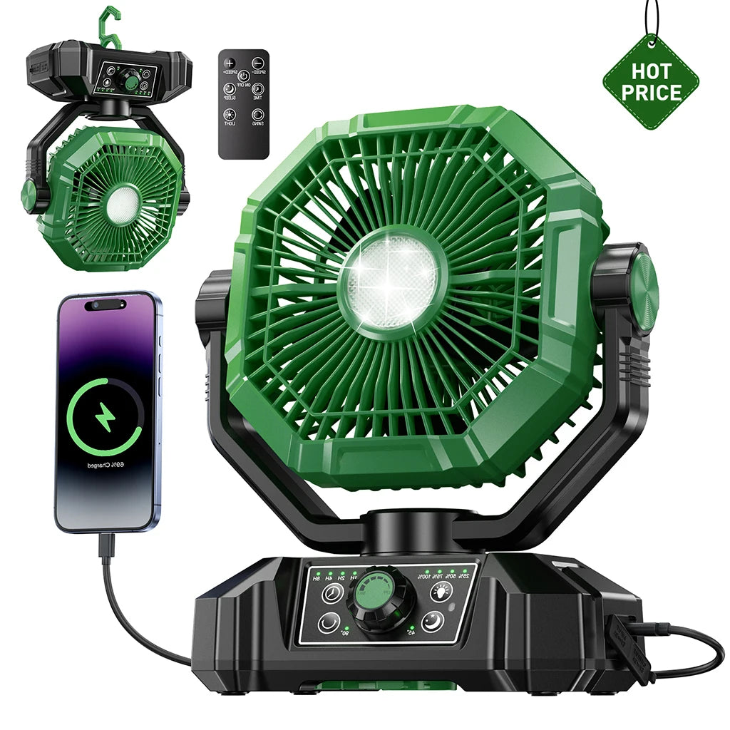 Ventilateur de camping 20000 mAh, LED, télécommande – CLEVI Paris