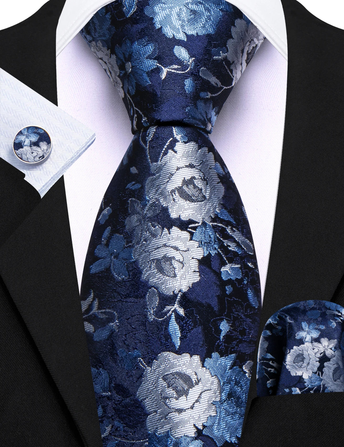 Ensemble cravate homme 3 pièces jacquard floral – CLEVI Paris