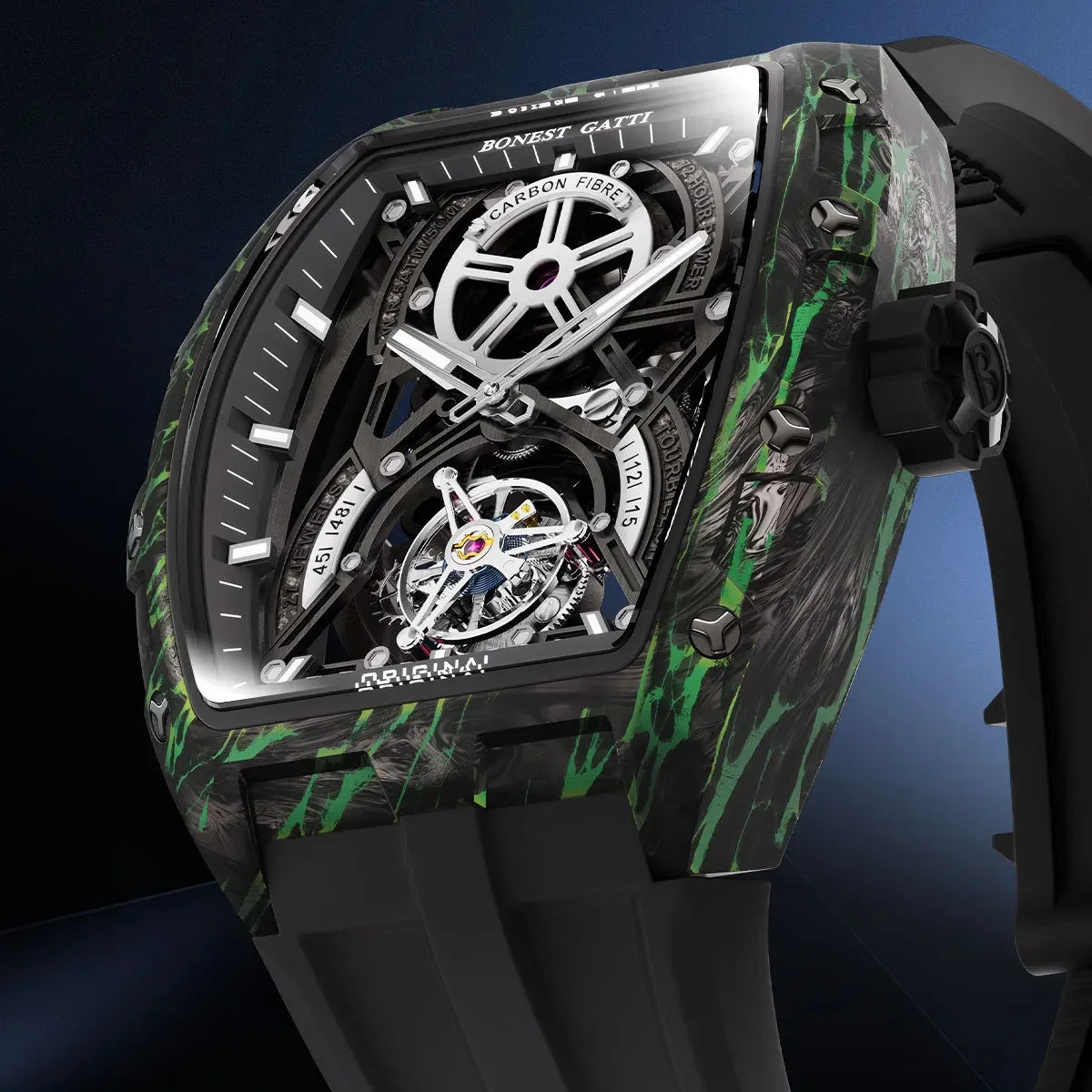 BONEST GATTI BG7003 – Montre Squelette Automatique Homme | Carbone, Verre Saphir, Étanche 5 Bar