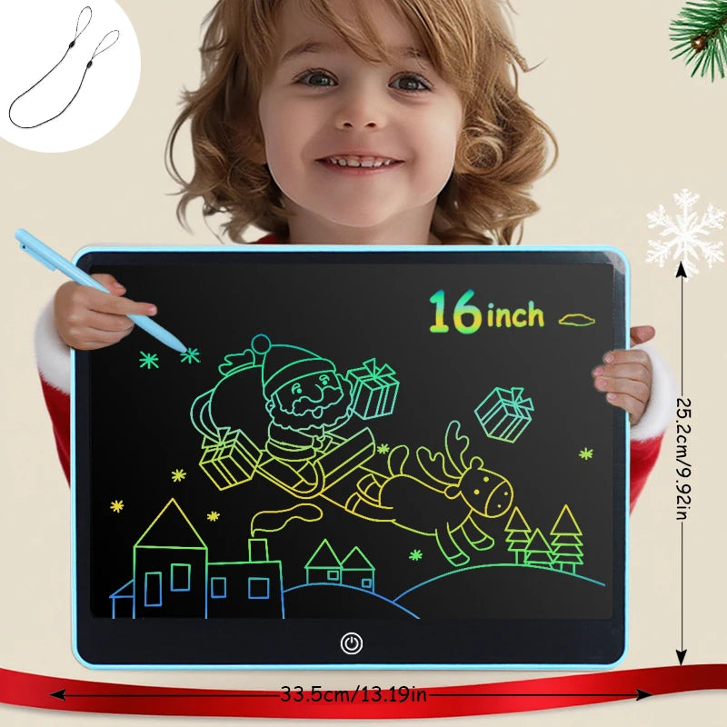 Tablette LCD Écriture 16" Couleur – Ardoise Numérique Effaçable, Jouet Éducatif, Certifiée CE – CLEVI Paris