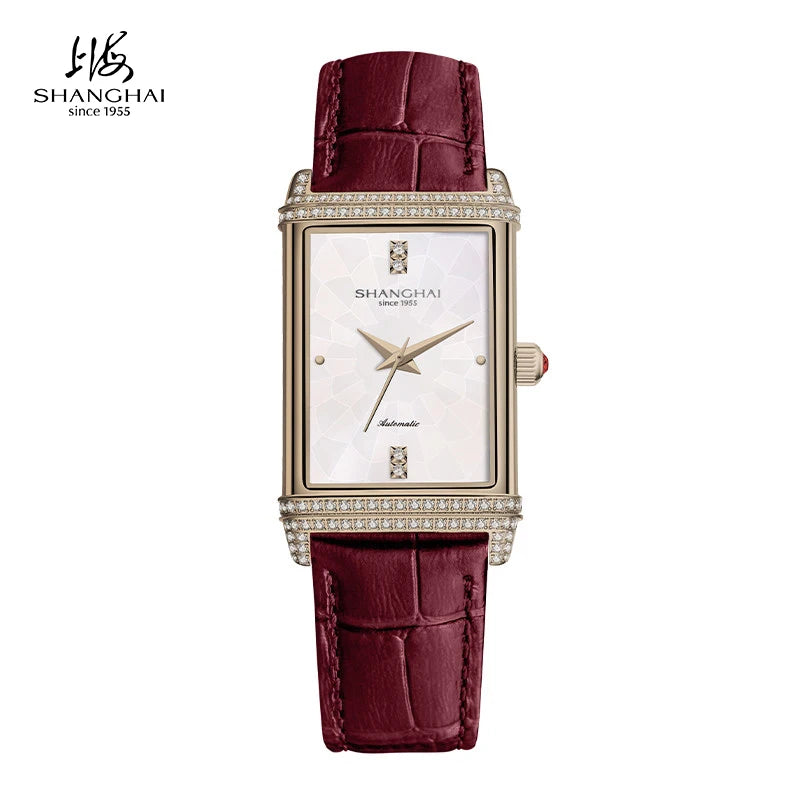 Shanghai Watch 22MT Montre Automatique Femme Rectangulaire Saphir Cuir 25x41mm – CLEVI Paris