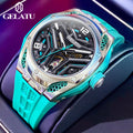 GELATU Montre Automatique Homme Squelette Tonneau Saphir Silicone Étanche 5ATM – CLEVI Paris