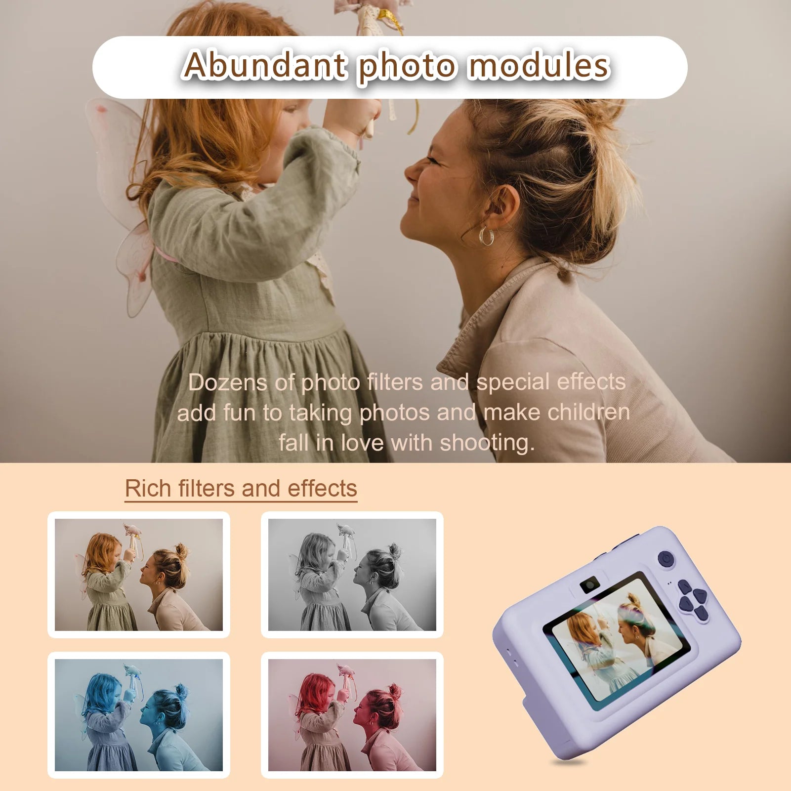 Appareil Photo Enfant P7 – Impression Thermique Instantanée, Écran 2.8", Objectif 180°, 1080P