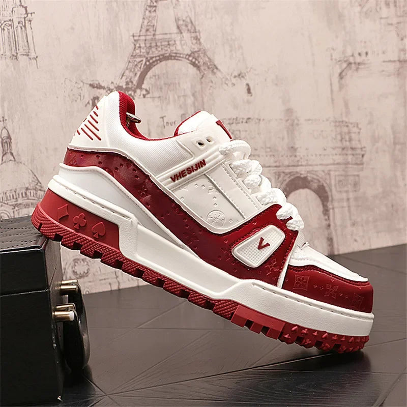 Sneaker Casual Homme HUISONG – Semelle Épaisse Cuir Lacets & Sangle Cheville