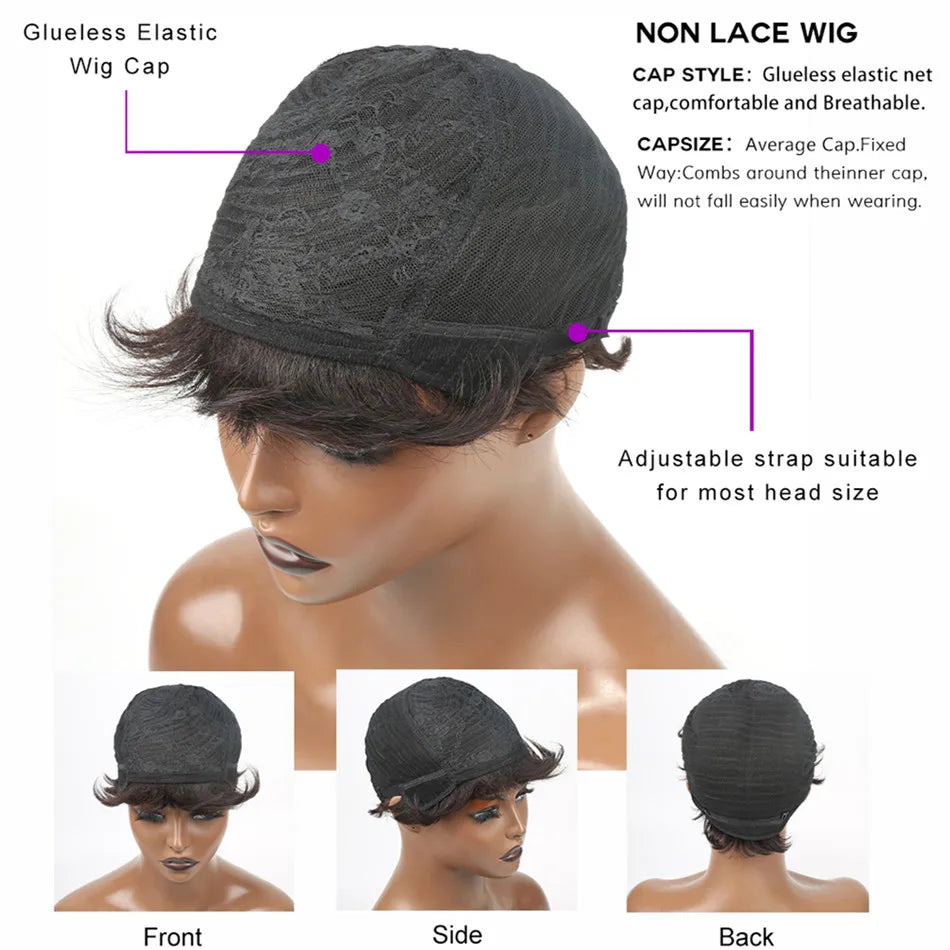 Perruque pixie lisse en cheveux humains – CLEVI Paris