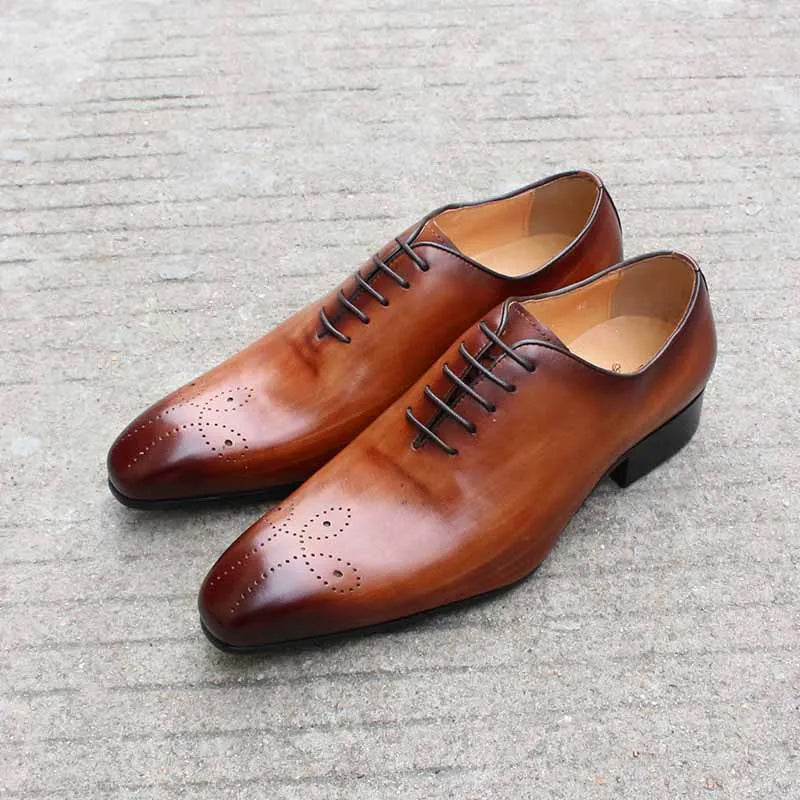 Oxford Homme Cuir de Vache Véritable Bout Pointu Style Italien Lacets Whole Cut | Mariage & Bureau EU 39-46
