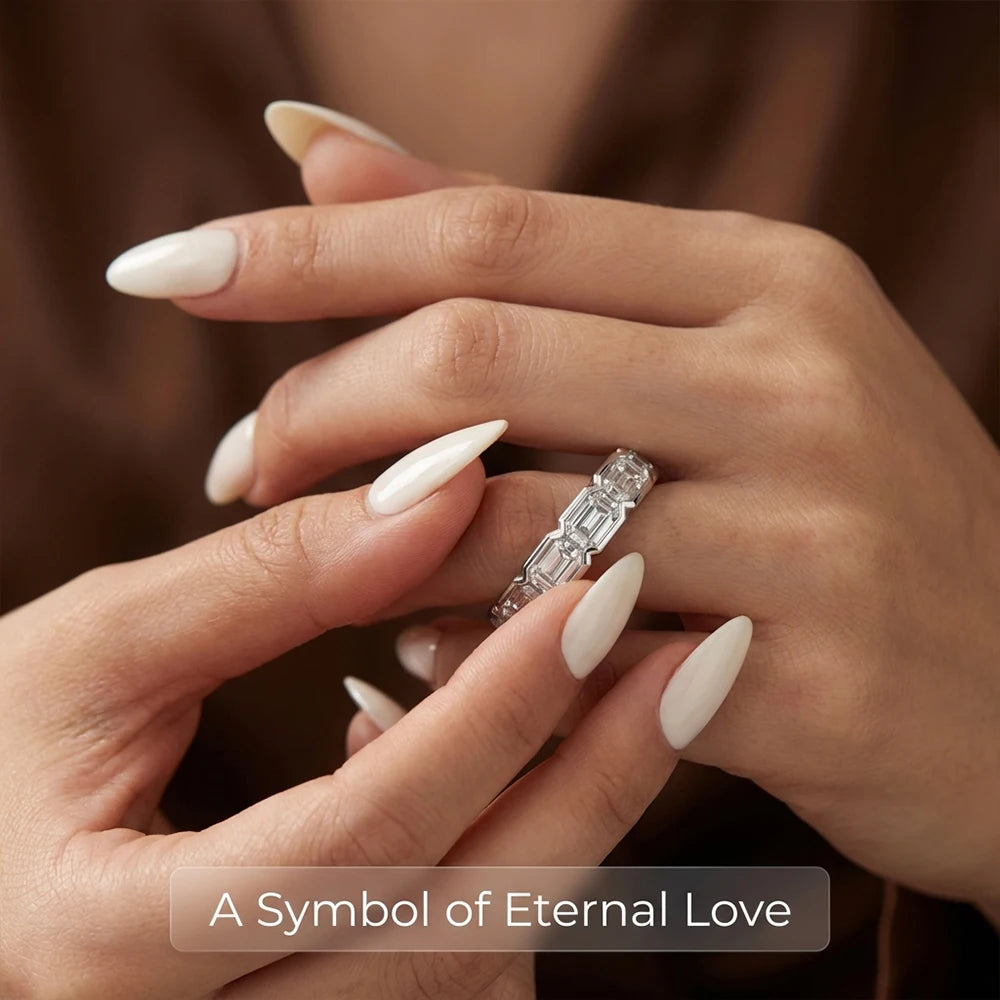 Alliance Femme Moissanite Émeraude D VVS1 Éternité Argent 925 – CLEVI Paris