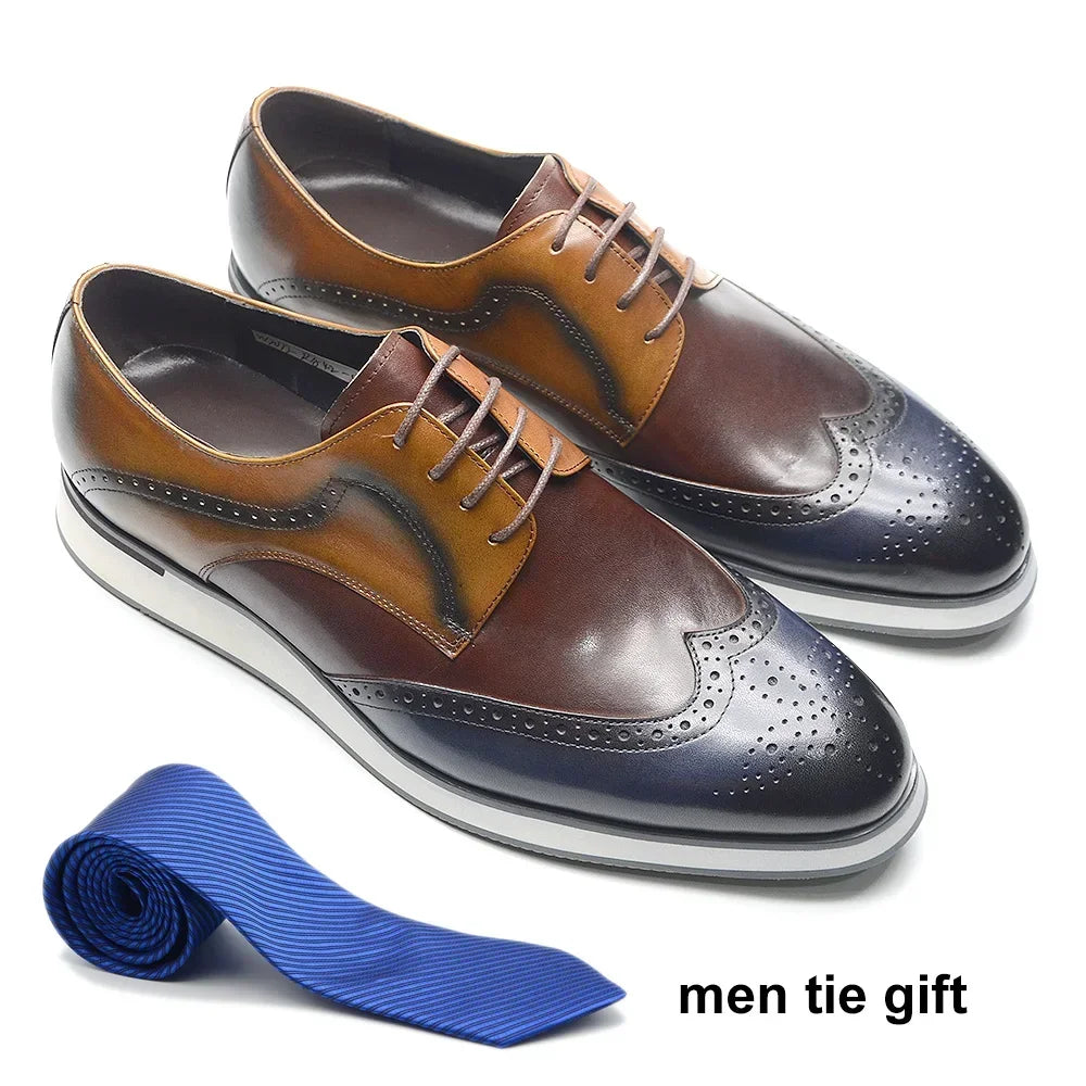 Derby Brogue Homme Wingtip – Cuir de Vache Véritable, Lacets, Bicolore, Automne-Hiver – CLEVI Paris