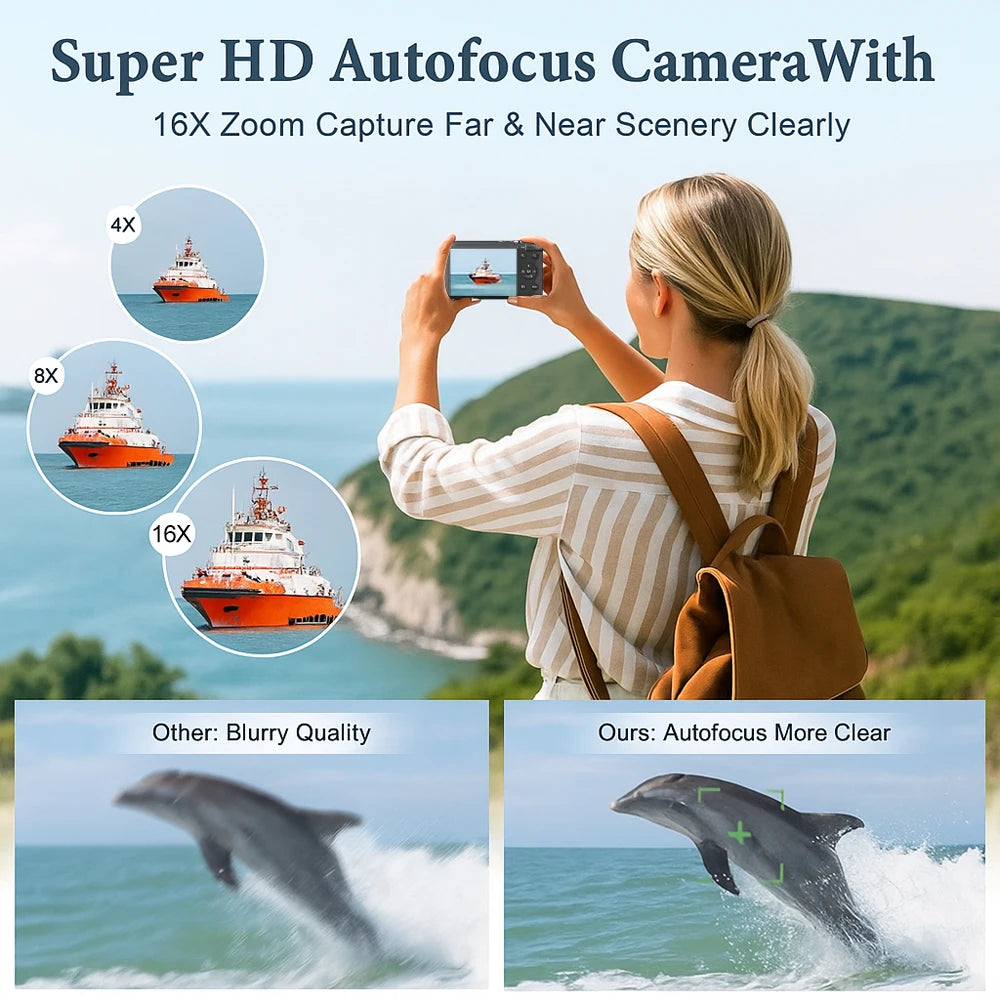 Appareil Photo Compact 5K 72MP OURLIFE – WiFi, Écran 2.8", Zoom 16x, Vlogging & YouTube