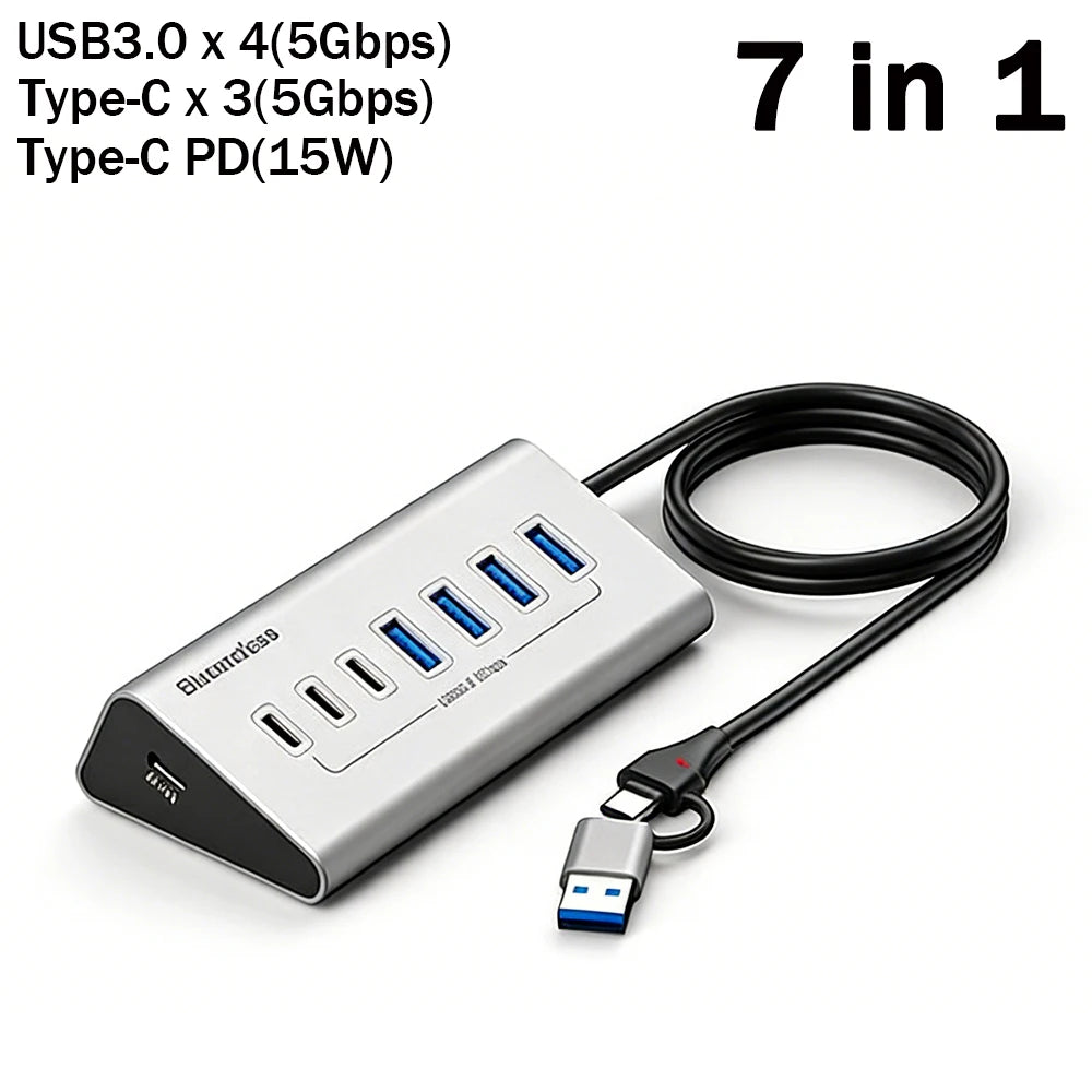 Hub USB 7-en-1 Kebidumei USB 3.0 3.2 Gen2 10Gbps Aluminium PC Laptop – CLEVI Paris
