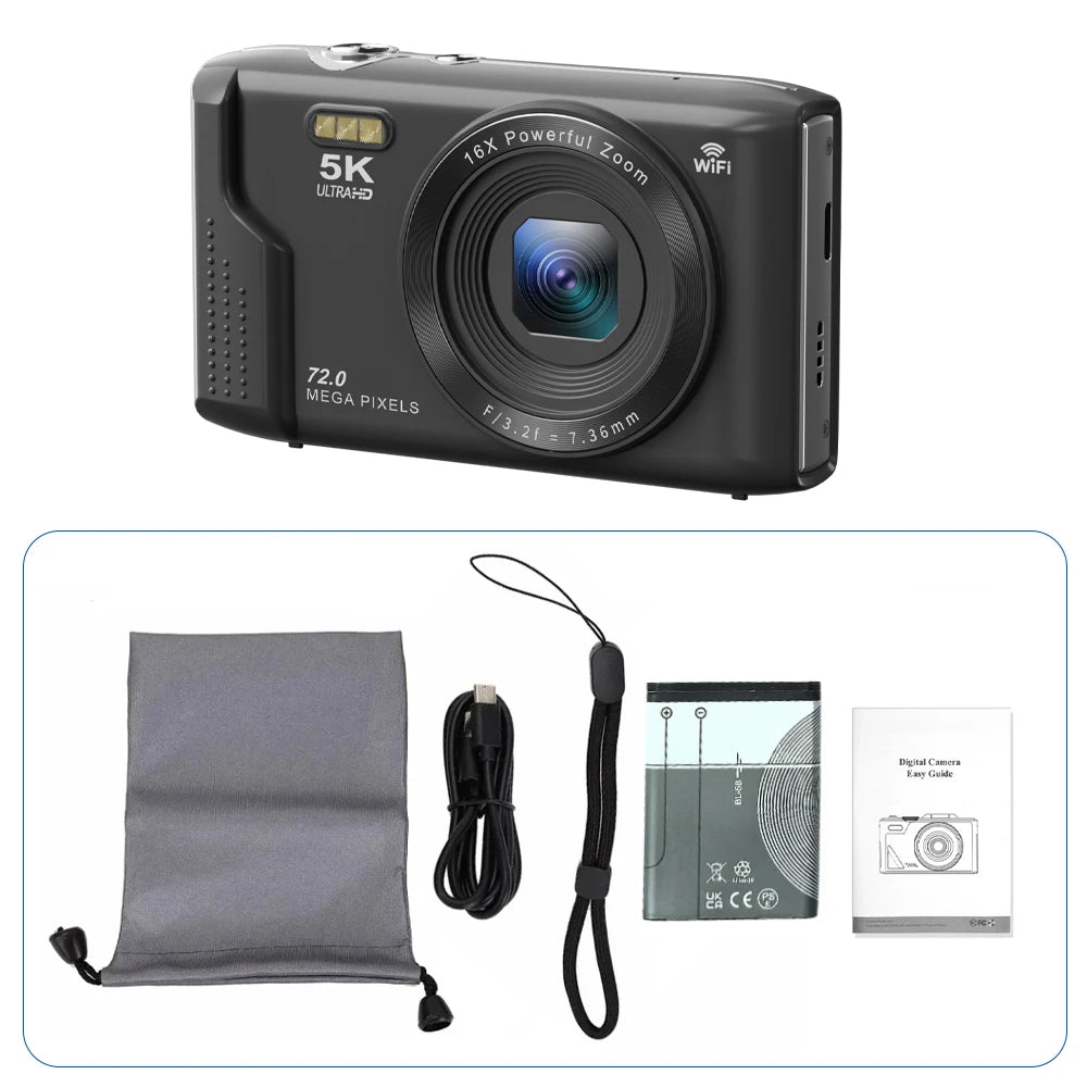 Appareil Photo Compact 5K 72MP OURLIFE – WiFi, Écran 2.8", Zoom 16x, Vlogging & YouTube