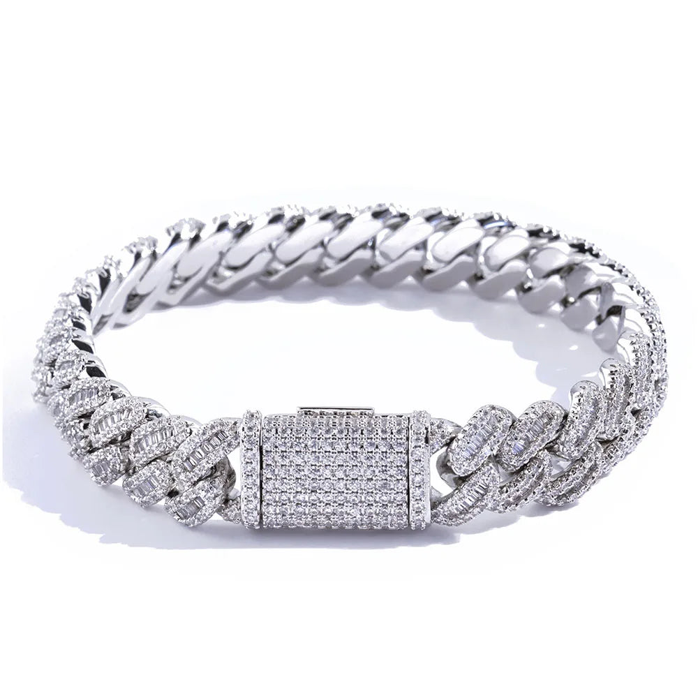 Chaîne Cubaine ESKEEM Hip Hop Iced Out Zircon 5A Baguette 12-15mm Or Argent Collier Bracelet – CLEVI Paris