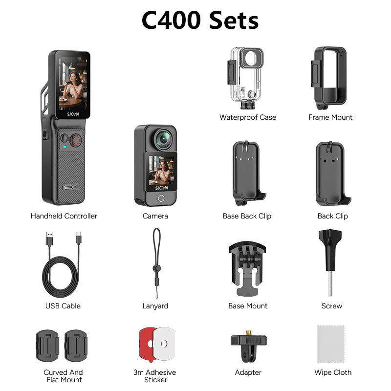 Caméscope de Poche SJCAM C400 4K – Stabilisation 6 Axes, Écran Tactile Rotatif, Module Détachable, WiFi, Vlogging – CLEVI Paris