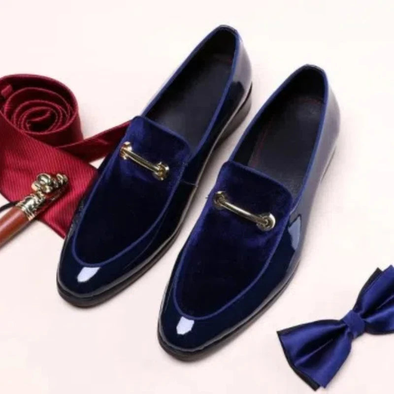 Loafers Homme Velours Cuir Verni Accent Doré Horsebit | Noir, Bleu – CLEVI Paris