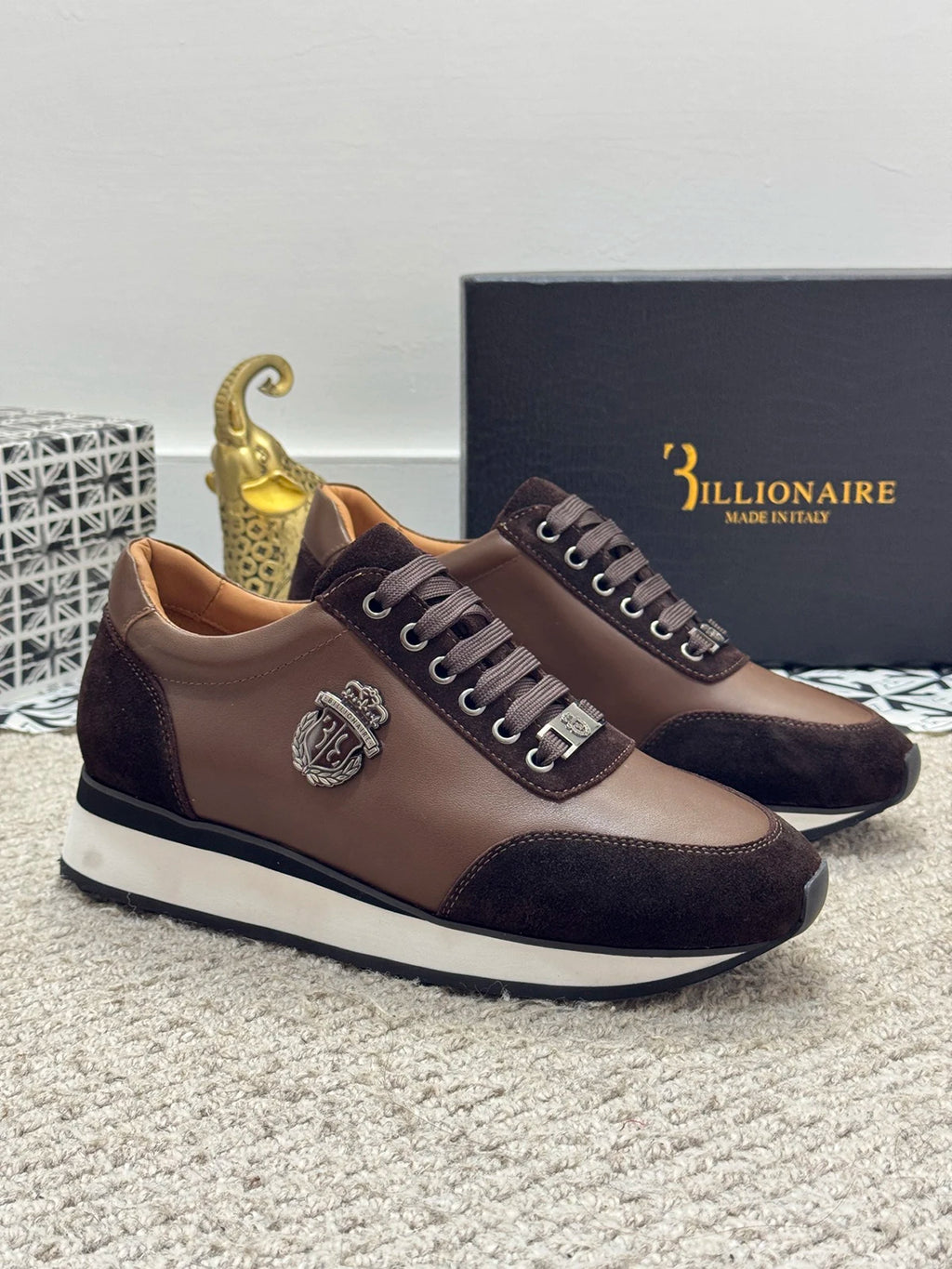 Sneakers Cuir Broderies Homme Marron Beige Noir Bleu – Tailles 39-45 – CLEVI Paris