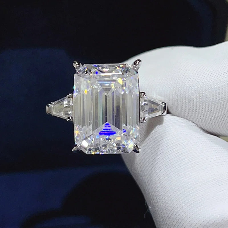 Bague Moissanite 5CT 10CT FEOBUR – Argent 925 Taille Emerald & Radiant