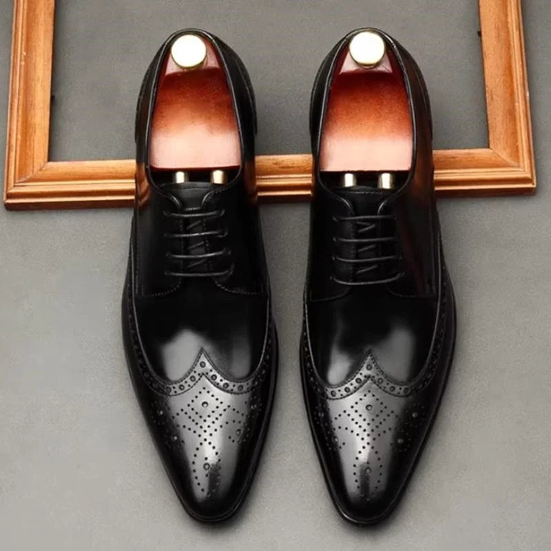 Brogue Homme Cuir Vachette Style Britannique Bout Pointu – CLEVI Paris