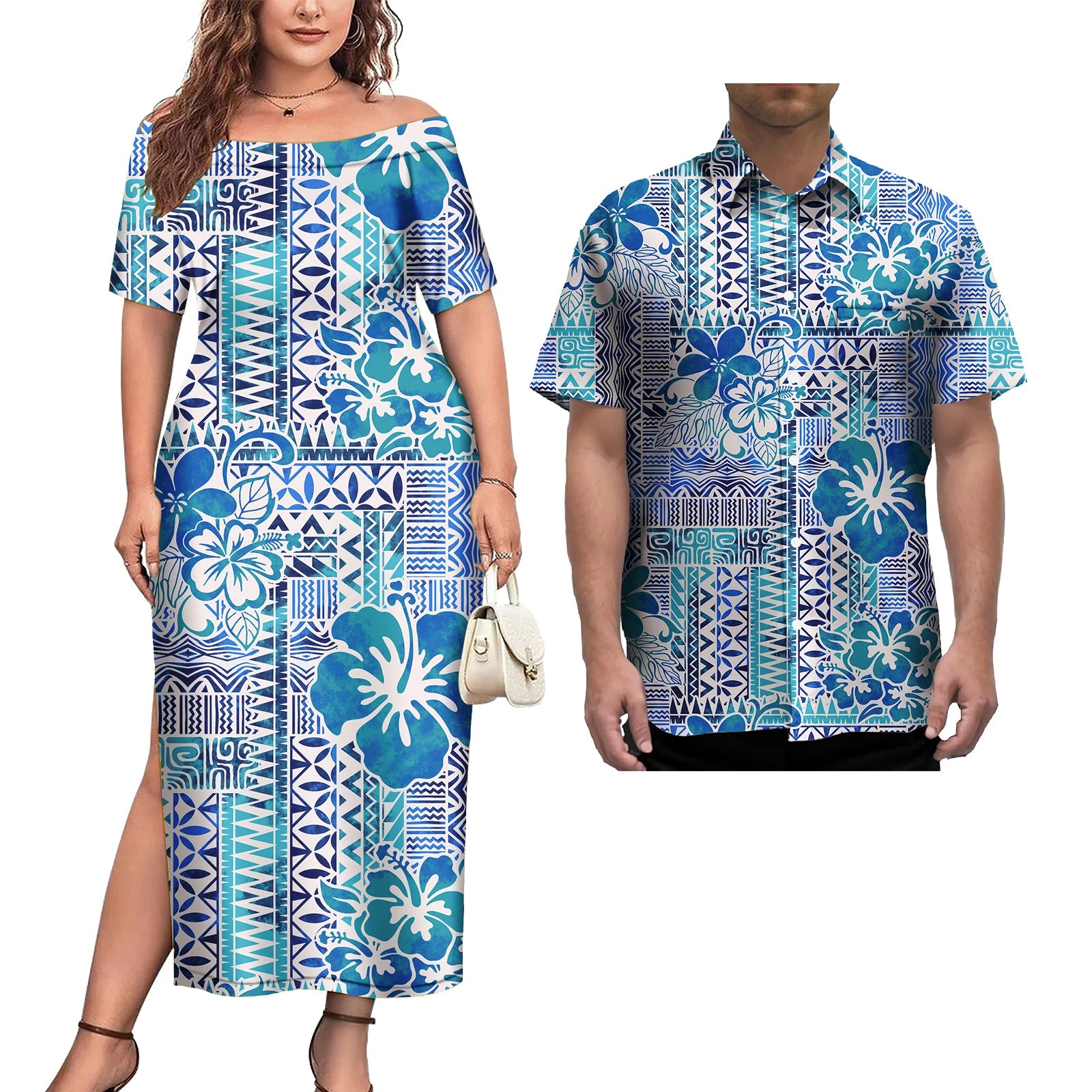 Ensemble Couple 2 Pièces Robe Femme + Chemise Hawaïenne Homme Motif Polynésien – CLEVI Paris
