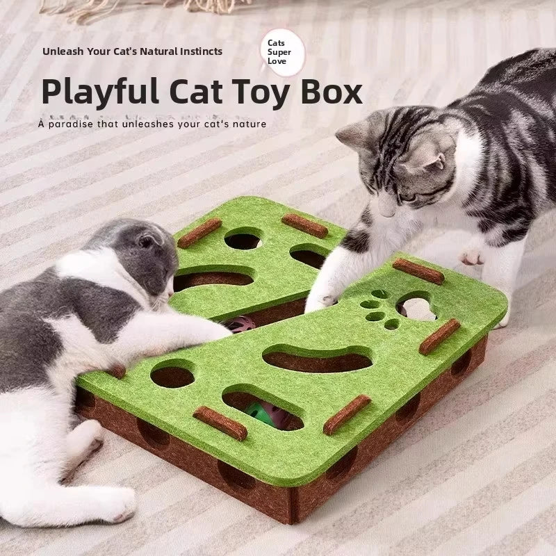 Jouet Puzzle Chat en Feutre | Boîte Interactive avec Balle, Grattoir, Maison de Jeu – CLEVI Paris