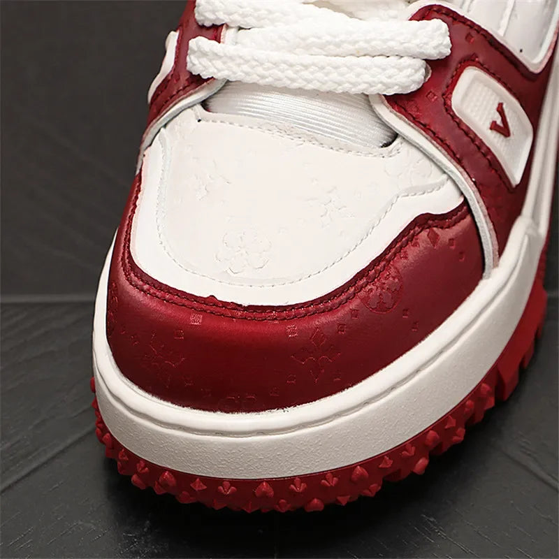 Sneaker Casual Homme HUISONG – Semelle Épaisse Cuir Lacets & Sangle Cheville