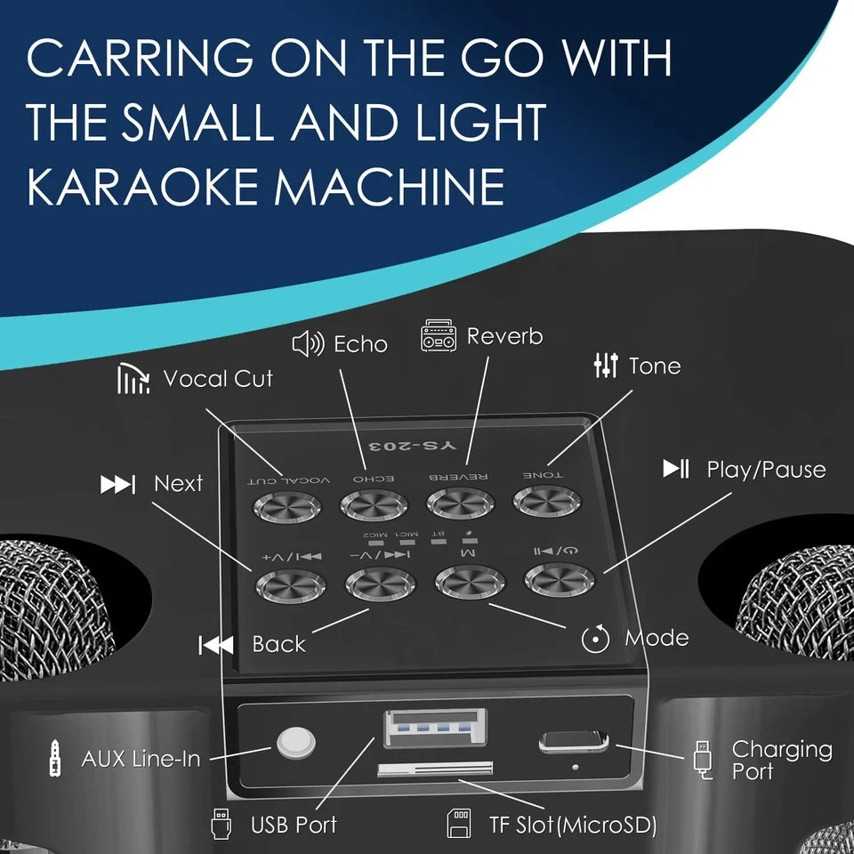 Enceinte Karaoké Bluetooth 20W – 2 Micros Sans Fil Inclus, Basse, 6h | Newmsnr