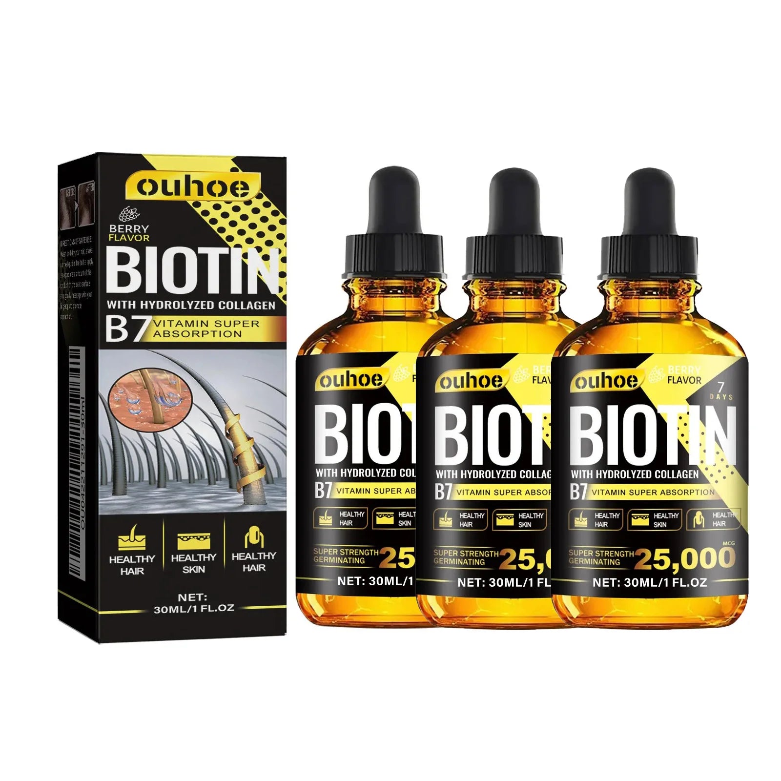 Huile Capillaire Collagène & Vitamine B7 Anti-Chute Repousse Sans Rinçage 30ml – CLEVI Paris