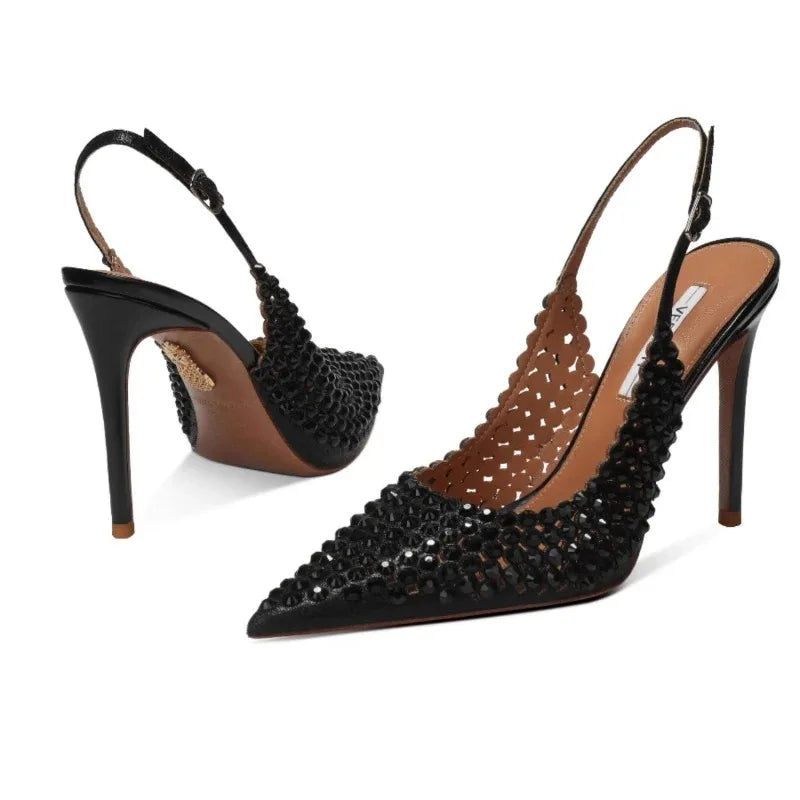 Escarpins Femme Talon Aiguille Strass Satin Mariage Soirée – CLEVI Paris