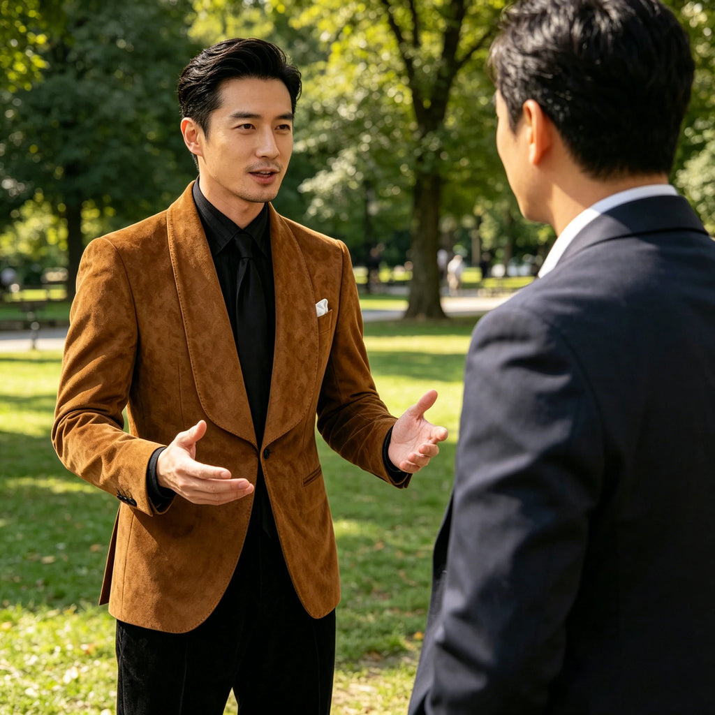 Blazer homme en suédine col châle – CLEVI Paris