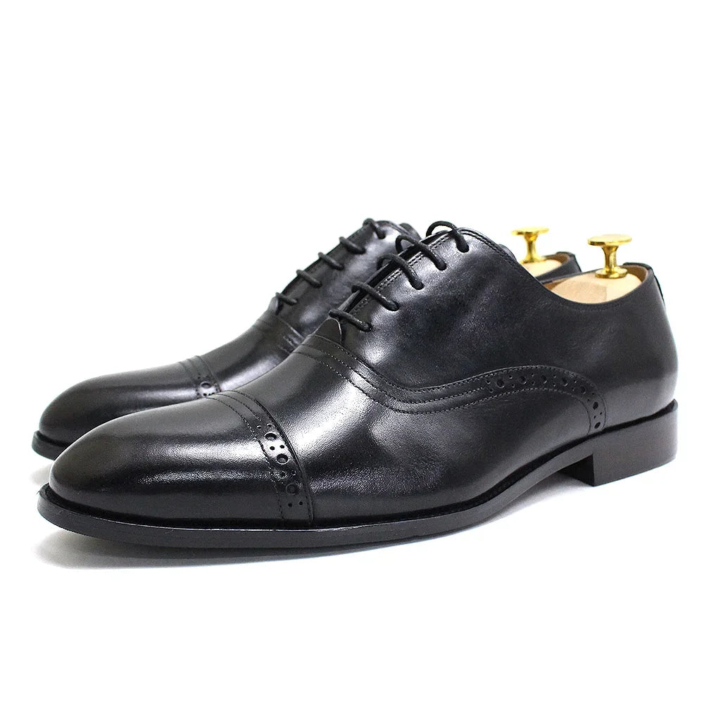 Oxford Cap Toe Homme Cuir de Veau Fait Main – Lacets, Formel Mariage & Bureau, EU 39-46 – CLEVI Paris