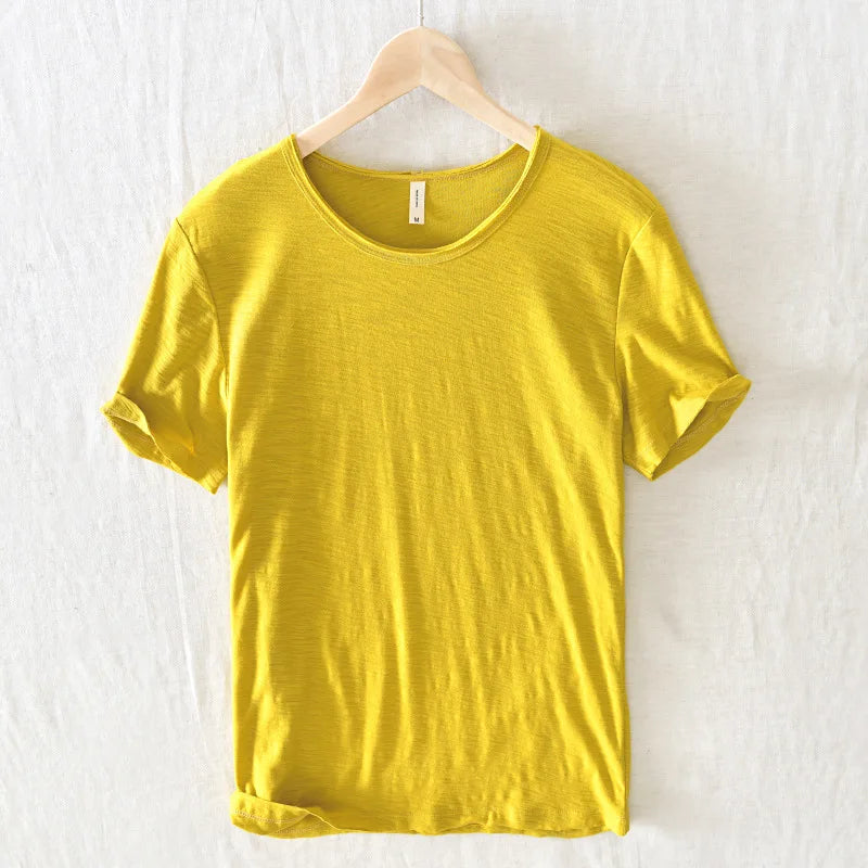 T-Shirt Homme 100% Coton Col Rond Uni Style Italien Casual 11 Coloris Respirant – CLEVI Paris