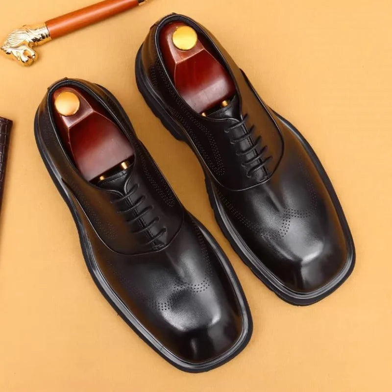 Oxford Homme Cuir Vachette Bout Carré Talon 5cm Rehaussant – CLEVI Paris