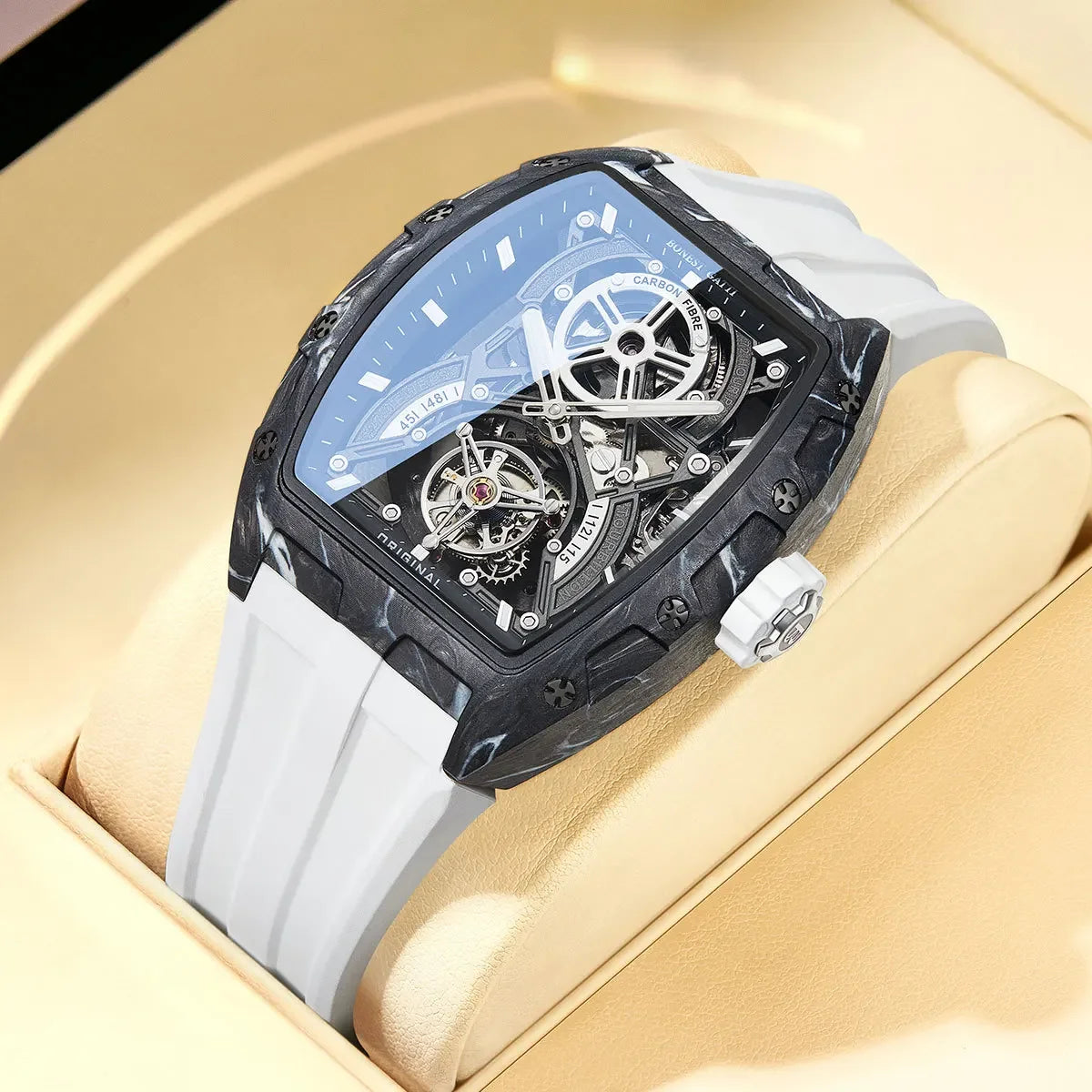 BONEST GATTI BG7003 – Montre Squelette Automatique Homme | Carbone, Verre Saphir, Étanche 5 Bar