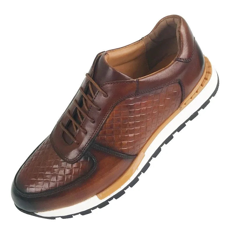 Sneakers Cuir Véritable Homme Luxe – Motif Tressé, Lacets – CLEVI Paris