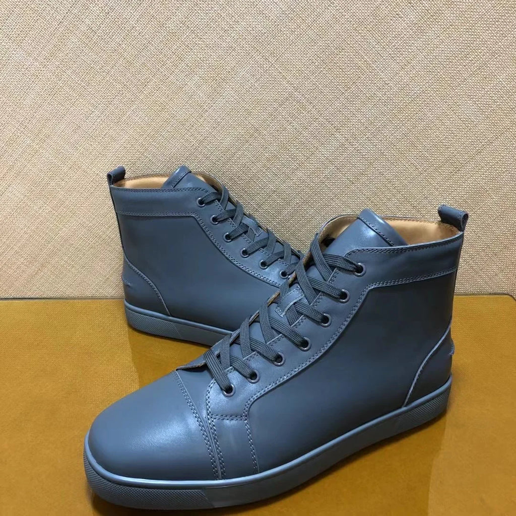 Sneakers Montantes Cuir Véritable Bleu Homme – Semelle Rouge, Lacets, Imperméable, Tailles 35-48 – CLEVI Paris