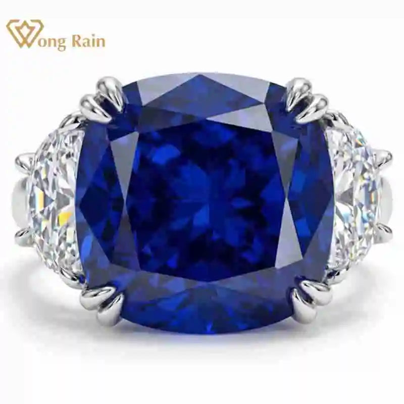 Bague Saphir Lab & Diamant Haute Carbone | Argent 925 – CLEVI Paris
