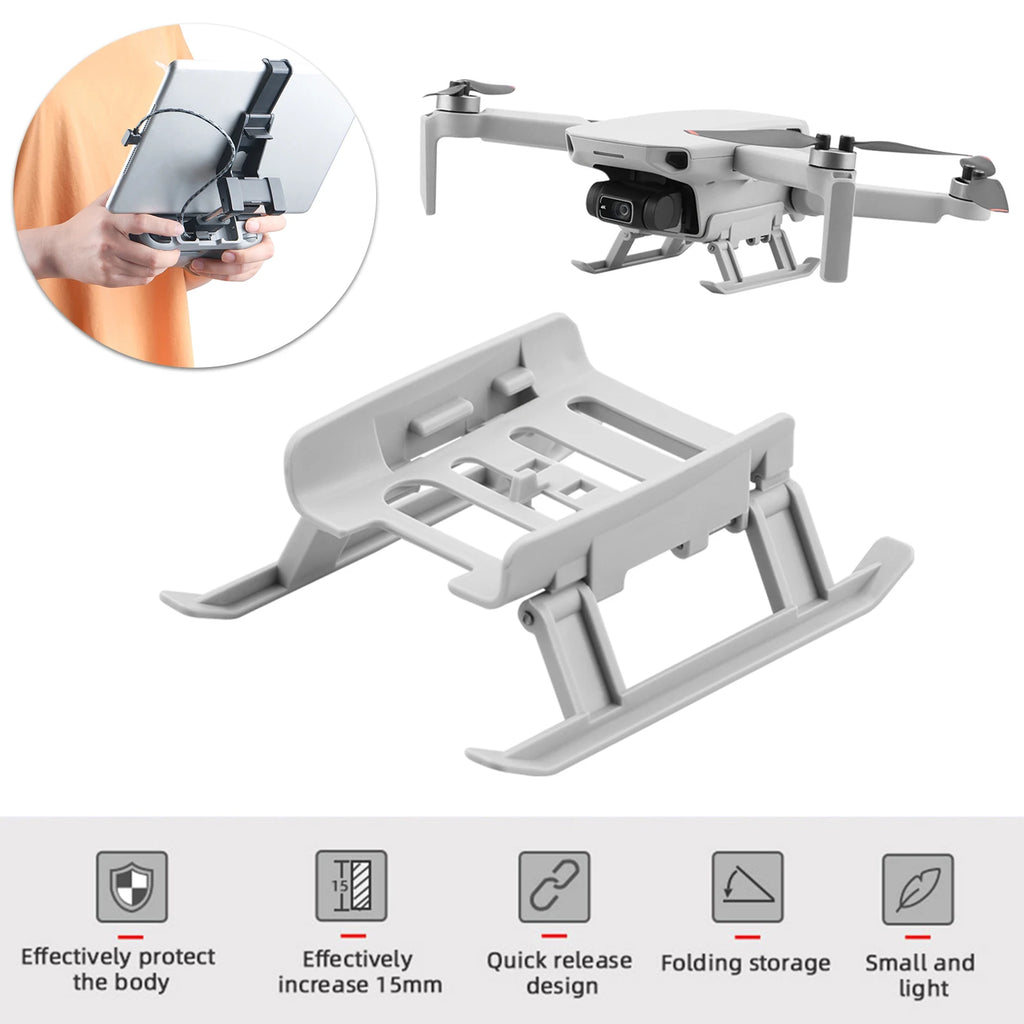 Train d'Atterrissage Pliable pour DJI Mini SE, Mini 2, Mini 4K & Mavic Mini – +15 mm, Protection Gimbal – CLEVI Paris